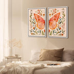 SIGNFORD Framed Canvas Print Wall Art Set Whimsical Butterfly and Florals Colorful Nature Illustration Modern Art Decorative Nordic Nature for Living Room, Bedroom, Office - 16"x24"x2 White