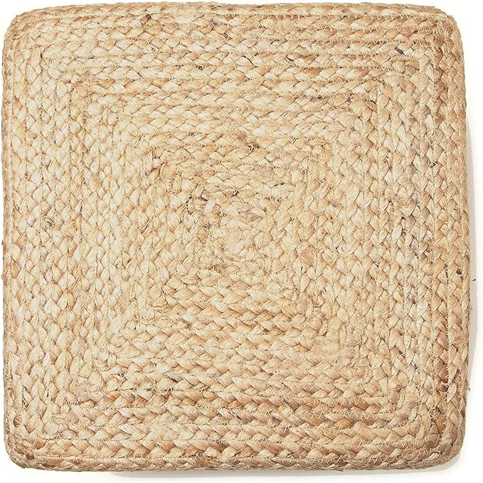 REDEARTH · Cube Pouf Foot Stool Ottoman - Jute Braided Pouffe Poof Accent Sitting - Set of 2 Footrest for The Living Room, Bedroom, Nursery, Patio, Lounge, Office - 14.5”x14.5”x16” - Natural