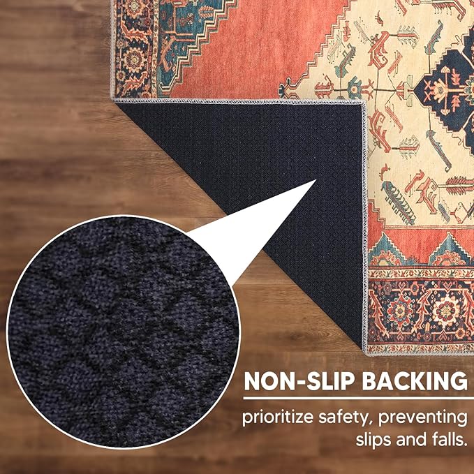 Keen Home Design 5x7 Rug - Machine Washable Area Rug with Non-Slip Backing, Ideal for Living Room, Dining Room, Bedroom - Vintage, Easy Clean, Durable, Low Pile Rug - (5' x 7')