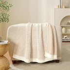 Snuggle Sac Cream Waffle Blanket for Couch Bed Sofa 60x80 inches, Reversible Beige Soft Throw Microfiber Fluffy Fuzzy Cozy Knit Twin Blanket for Women Mothers Birthday Gifts