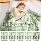 Latepis Faux Fur Throw Blankets Sage Green Bubble Cozy Soft Heavy Blanket for Couch Fuzzy Thick Blanket for Sofa Bedroom Plush Fluffy Warm Blankets for Winter Luxury Throw Blanket 50''x60'', 860gsm