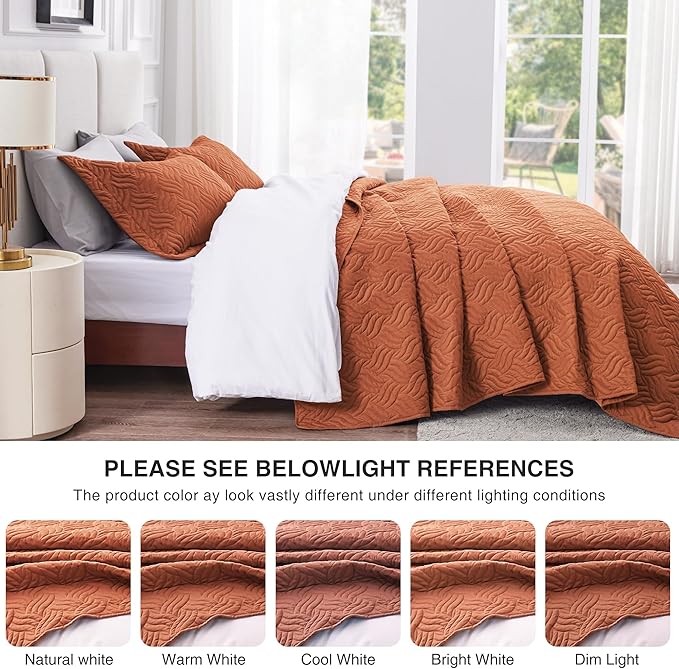 Love's cabin Twin Quilt Bedding Set Umber Bedspreads - Soft Bed Summer Lightweight Bedspread Comforter - Wave Pattern Bedding Coverlet for All Season - 2 Pieces (1 Quilt, 1 Pillow Sham)
