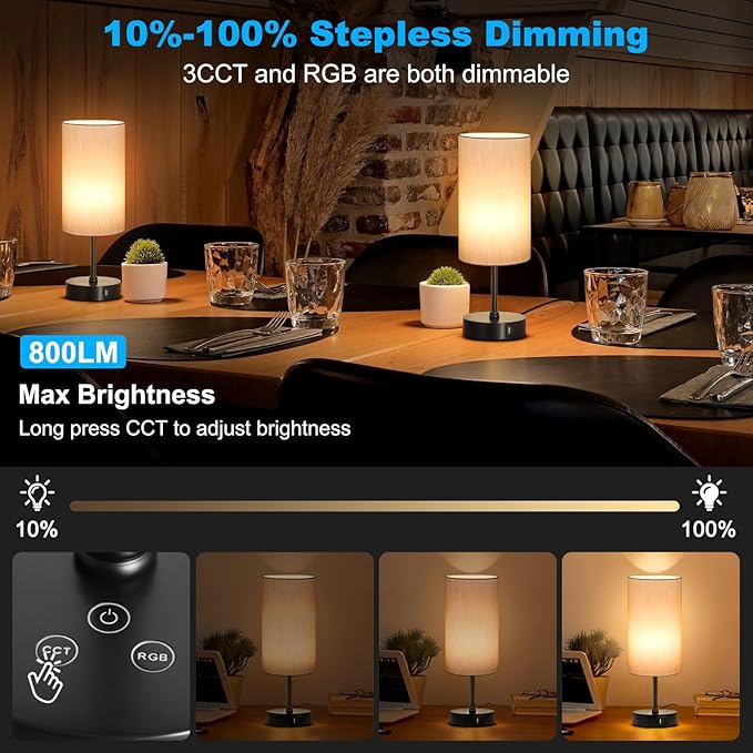 Unicozin Small Table Lamp, 7 RGB & 3 CCT 3000K/4500K/6500K, Stepless Dimmable Bedside Lamp with Grey Shade, Touch Control Ambience Nightstand Light for Living Room Dorm Home Decor Party