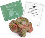 QINJIEJIE Travel Turtle Figurines for Travelers Best Travel Gifts for Women Men Unakite Crystal Healing Crystals Sea Turtle Lovers Office Desk Decor Good Luck Gifts for Traveling Abroad
