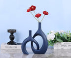 Blue Ceramic Vase Set of 2 - Modern Navy Blue Vase for Dining Table Centerpieces, Farmhouse and Home Decor, Office Partitions, Mantelpiece, Entrance Decoration