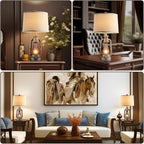 RORIANO Farmhouse Rustic Table Lamps for Living Room Set of 2,Vintage Lantern Table Lamp with Dual USB Ports, 25" Tall Retro Bedside Lamp for Bedroom Nightstand, 4 Bulb Included (Iron Gray)