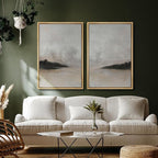 SIGNFORD Framed Canvas Print Wall Art Set Misty Horizon Soft Neutral Toned Landscape Illustration Modern Art Decorative Nordic Nature for Living Room, Bedroom, Office - 24"x36"x2 Natural