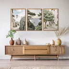 Aurlan Neutral Italy Cityscape Gallery Framed Wall Art(16"x24"), 3PCS Vintage Mediterranean Countryside Landscape Canvas Artwork, Large Town Coast Streets Travel Decor Prints for Office Home