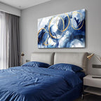 AJAZIKO Blue Abstract Wall Art Modern Art Wall Decor Artwork For Walls Living Room Large Painting Size 20x40 Office Pictures For Wall Navy Gold Contempor Decorations For Bedroom