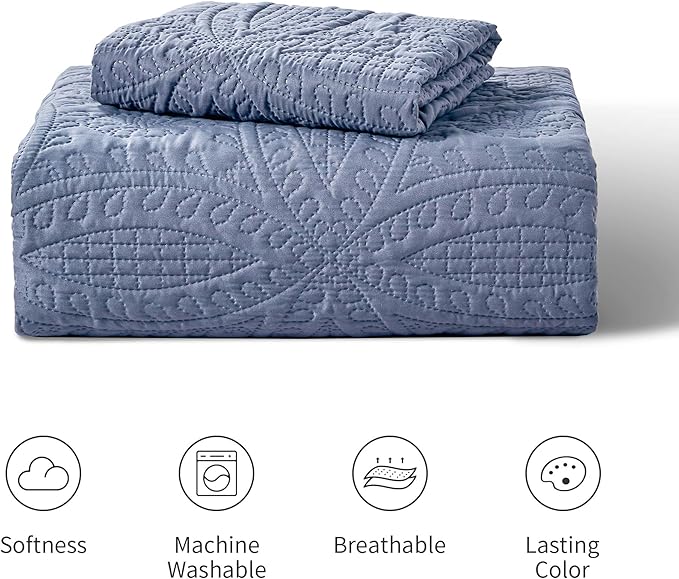 Love's cabin Twin Quilt Set Blue Bedspreads - Soft Bed Summer Lightweight Bedspread Comforter - Modern Style Coin Pattern Coverlet for All Season - 2 Pieces (1 Quilt, 1 Pillow Sham)