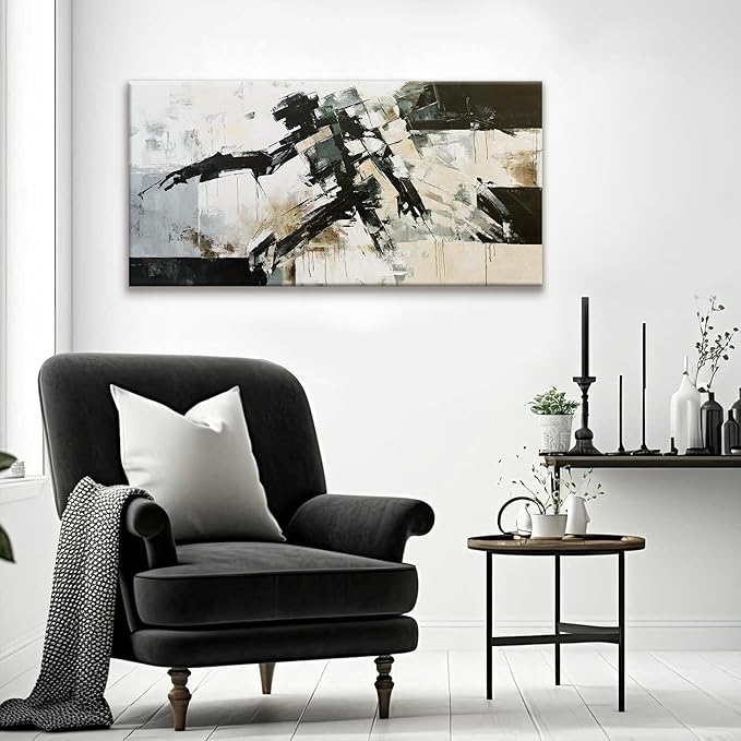 TAIJXAGSG Modern Wall Art Minimalist Abstract Wall Art Prints Painting Cool Robot Black White Canvas Art Wall Decor Picture For Bedroom Office Living Room Home Wall Decor 24"X48"