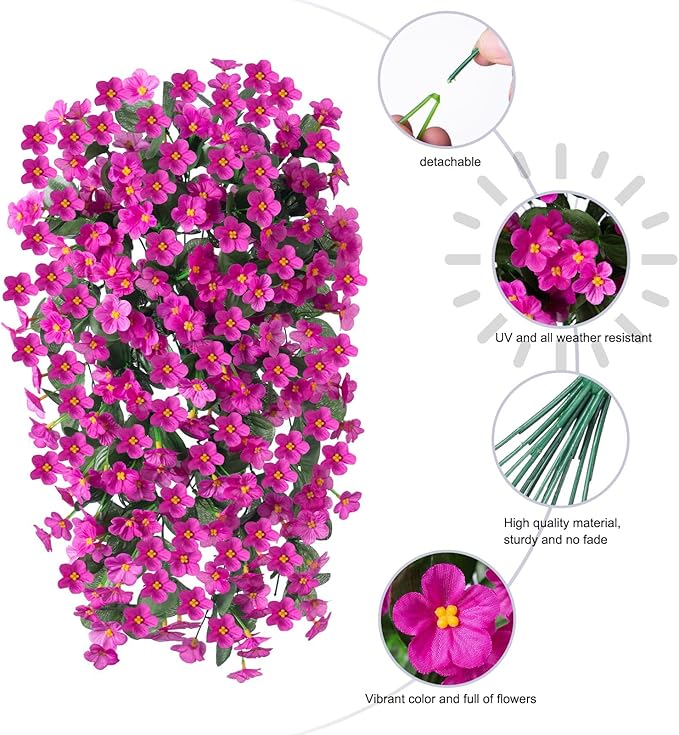 Artificial Fall Fake Hanging Flowers Plants for Outdoor Outside, 2 PCS Faux Silk Daisy Mums Fuchsia Orchid Long Vines UV Resistant Look Real for Home Porch Patio Window Planter Decoration