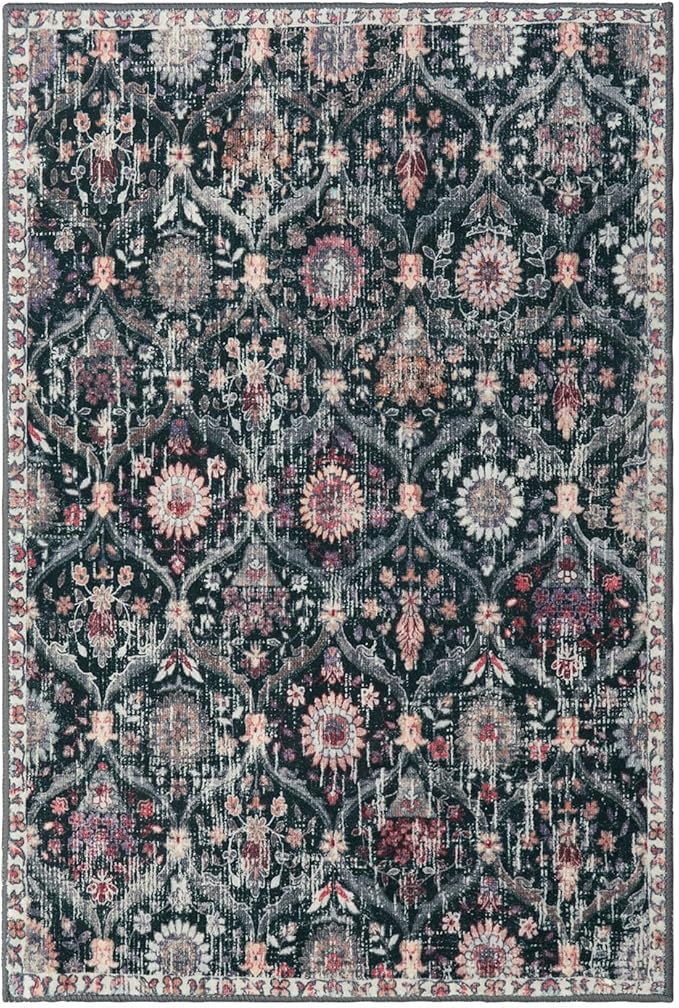 Lahome Moroccan Trellis Washable Rug, 2x3 Entryway Rugs for Kitchen Bathroom, Non-Slip Indoor Door Mat Ultra-Thin, Small Oriental Throw Carpet for Bedroom Entry, Black/Multi