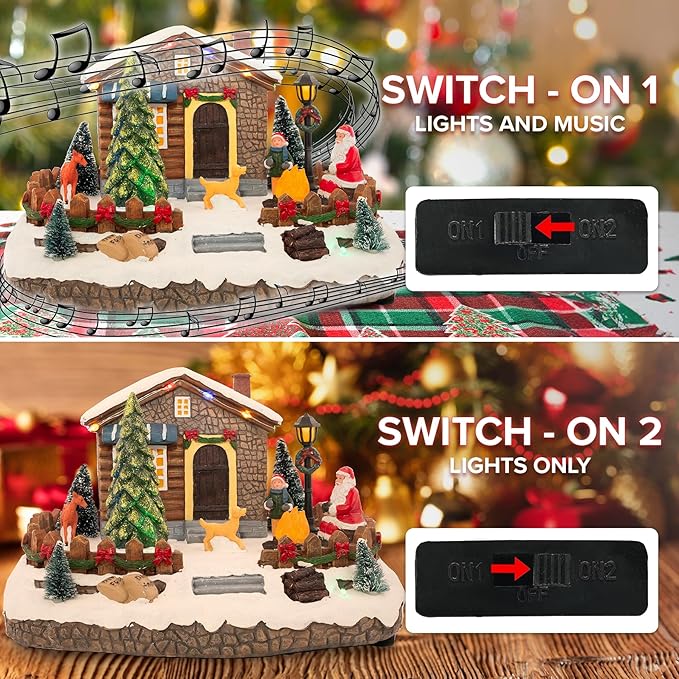 Christmas Village Animated Santa's Getaway | Christmas House Collection Accessories Figurines for Decorations and Gift | Motion and Sound with Multicolor LED Lights