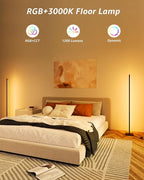 Gold Floor Lamp with Remote, Aluminum RGB LED Corner Lamp with Alexa, 1600 Lumen Standing Lamp with DIY Music Sync and 16 Million Colors, Smart Dimmable Floor Lamp for Living Rooms, Bedrooms