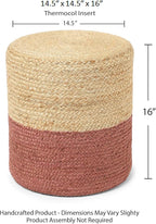 REDEARTH · Cylindrical Pouf Foot Stool Ottoman - Jute Braided Pouffe Poof Accent Sitting Footrest for Living Room, Bedroom, Nursery, Patio, Lounge Set of 2 (Natural Rust, 14.5"x14.5"x16")