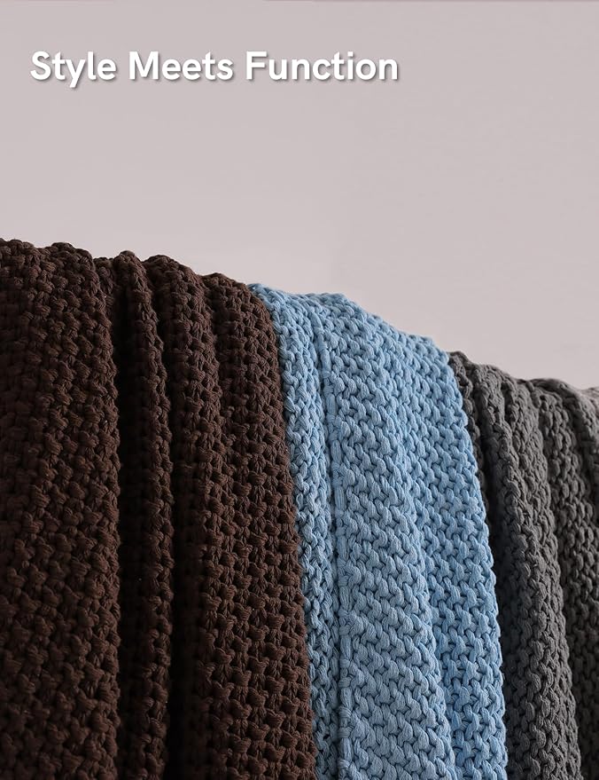 YnM Chunky Cotton Knit Throw Blanket, Cable Knit Throws for Bed Couch Sofa, Comfy & Relaxing, Decorative Piece for Farmhouse Modern Boho Rustic Scandinavian Chic Vibe, Aqua Blue 50x60 Inches