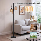Rattan Floor Lamp for Living Room with 3 Lights,Boho Standing Lamps with Rattan Shades, Rustic Black Vintage Standing Light 70" Tall Tree for Office, Reading, Corner, Blub Included