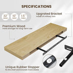 Fun Memories 32 x 10 Floating Shelves Wall-Mounted - Rustic Wood Shelf - 10 Inch Deep Floating Shelves for Wall - Large Storage Shelf for Bathroom - Kitchen & Bedroom - Oak - Set of 2