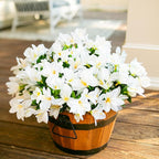 Artificial Flowers for Outdoors, 3 Bundles Fake Silk Azalea Bouquet Faux Flower Plants Outside Decoration UV Resistant Realistic Fake Flowers for Planter Front Door Patio Garden Walkways Home, White