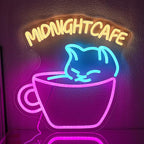 Midnight Cafe Neon Sign for Wall Decor Cat Neon Light Coffee Led Neon Signs Colorful LED Neon Light for Coffee Shop Dessert Shop Bakery Cafe Dcoration