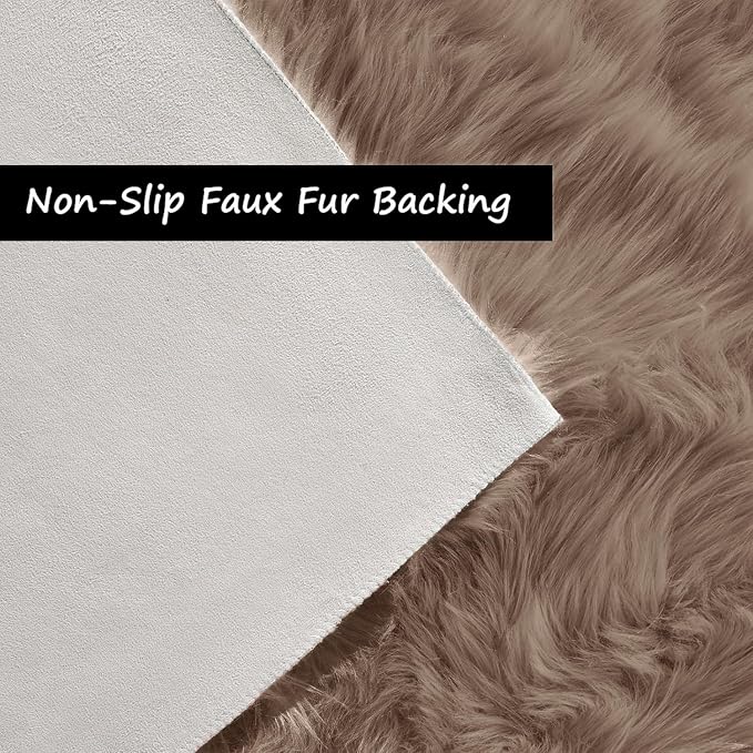 Goolela Faux Sheepskin Fur Area Rug 5x8 Light Brown Beige Fluffy Fuzzy Furry Shag Rug for Bedroom Living Room Washable Rectangle