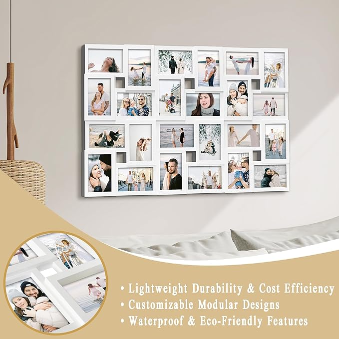 Jerry & Maggie 4×6 collage frame 24 pictures, picture frames collage wall decor, 24 slot picture frame Wall Hanging For 6×4 Photo, White