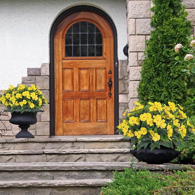 Artificial Impatiens Bouquet Flowers for Outdoors Silk Faux Flowers for Outdoor Impatiens Plants Decor Indoor Planters Kitchen Planters and Balcony Decorations 2PCS（Yellow ）