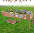 Raised Garden Bed with Legs Outdoor,Elevated Garden Box,Storage Shelf, Protective Liner for Backyard,Patio,Balcony,80x23x30in (Brown)