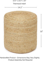 REDEARTH · Cylindrical Pouf Ottoman - Braided Pouffe Accent Sitting Round Footrest for Living Room, Bedroom, Nursery, kidsroom, Patio, Gym; 100% Jute (14.5"X14.5"X16"; Natural)