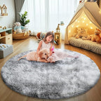 Tie-Dyed Fluffy Round Rug,Soft Area Rugs for Girls Room,Shaggy Rugs 6'X6' for Living Room,Non Slip Circle Rug for Kids Bedroom,Shag Plush Nursery Rug,Plush Carpet for Dorm,Furry Room Decor,Light Grey