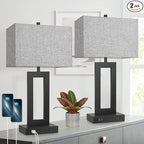 Set of 2 Modern Touch Control Table Lamps with 2 USB Ports, 22’’ Large Bedside Nightstand Lamps 3-Way Dimmable Desk Lamp with Grey Fabric Shade for Bedrooms Living Room Reading, 2 LED Bulbs Included