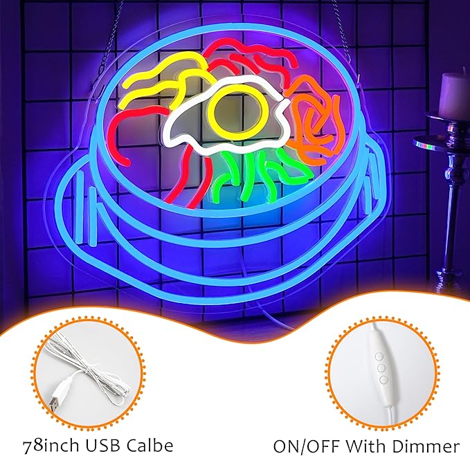 LISIGNVE Bibimbap Neon Sign USB Korean Food Led Light Up Sign Korean Bibimbap Neon Light for Restaurant Kitchen Diner Room Business Wall Decor(16.5”*12.6”)