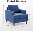 Mid-Century Accent Chair,Modern Linen Fabric Armchair for Living Room,Comfy Upholstered Reading Accent Chairs for Bedroom,Single Sofa Chair with Wood Legs (Blue, 1 Pack)