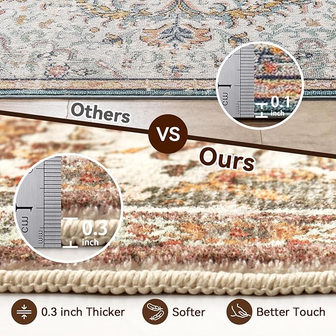 Topllen Washable Area Rug - 4'x6' Boho Living Room Rug, Non-Slip Soft Rugs Indoor for Bedroom Dining Room Office, Vintage Throw Carpet Stain Resistance (Khaki, 4x6ft)