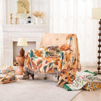 Boho Throw Blanket for Bed, 100% Cotton Soft Rustic Quilt Fall Blanket, 50"x60" Yellow Floral Printed Farmhouse Decor Bed Blankets, All Season Rustic Reversible Bohemian Throw Quilt