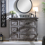 Farmhouse 6 Drawers Dresser for Bedroom, 48" Wide Large Dressers & Chests of Drawers w/Roman Column, Storage Dressers Organizer for Bedroom, Hallway, Living Room, Light Grey