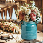 Ceramic Rustic Distressed Green Flower Vase for Centerpieces, Kitchen, Office or Living Room (5.9''x6.3'')