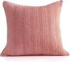 18x18 Throw Pillow Cover 1pc Boho Decorative Pillow Shams Stone Washed Cotton Pillowcase Waffle Square for Couch Sofa Chair Bed Car,Coral Pink