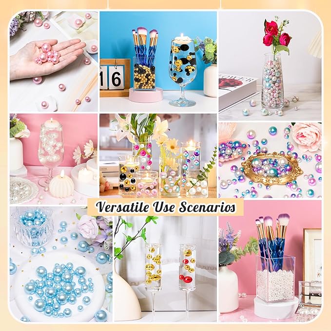 300Pcs Pearl Vase Filler, Red No Hole Faux Pearl Beads for Centerpieces Vases, Candle Centerpieces, Wedding Birthday Party Home Decor 8/10/14/20mm