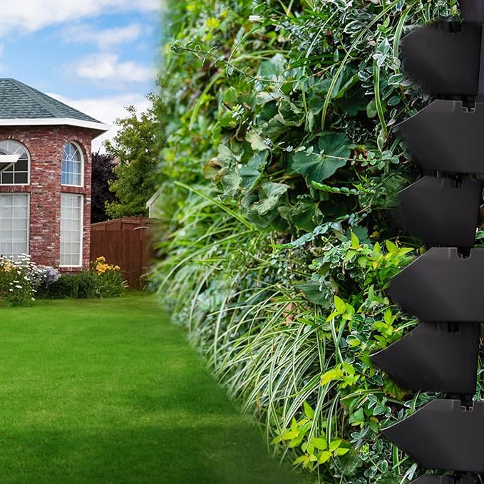 Worth Garden Upgraded 12 Sets (36-Pocket) Self Watering Stackable Vertical Planters - Wall Mounted Plastic Plant Grow Pots fr Strawberries Flowers Herbs - Indoor Outdoor Green Wall Decoration (Black)