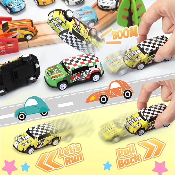 SevenQ Toy Cars Party Favors for Kids, 72Pcs Pull Back Cars Playsets with Storage Box, Mini Toys Race Cars for Kids Goodie Bags Toddler Toys Bulk Prizes Rewards