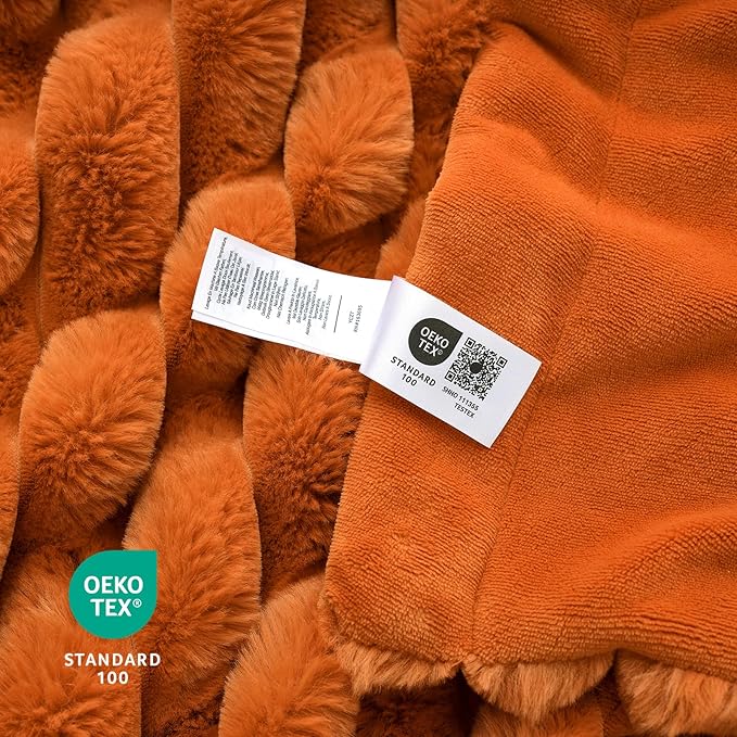 Cozy Bliss Fall Harvest Faux Fur Throw Blanket for Couch, Cozy Warm Plush Striped Blanket for for Decorating Couch Sofa Bedroom Living Room,50 * 60 Inches Burnt Orange
