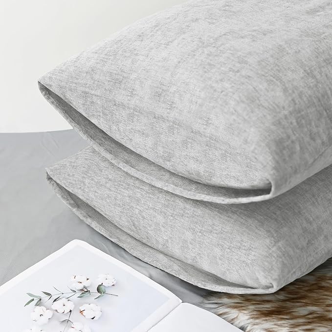 CaliTime Throw Pillow Covers Decorative 20 X 26 Inches Pack of 2 Cozy Chenille Standard Pillow Shams Cases for Couch Sofa Bed Living Room Home Moonbeam Gray