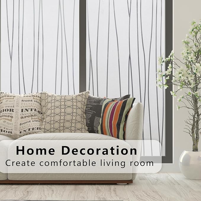 Finnez Window Privacy Film Decorative Frosted Window Cling Privacy Film for Glass, Non-Adhesive Heat Anti-UV for Home Office Living Room, Irregular Stripe Patterns, 11.8 x 78.7 Inches