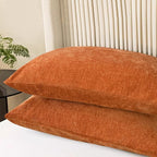 CaliTime Fall Throw Pillow Covers Decorative 20 X 26 Inches Pack of 2 Cozy Chenille Standard Pillow Shams Cases for Couch Sofa Bed Living Room Home Burnt Orange