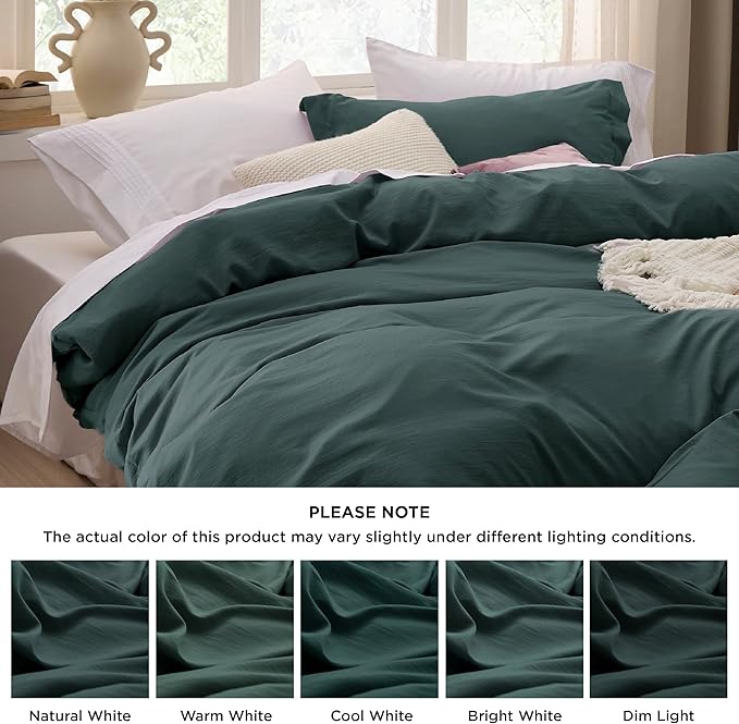 Bedsure Forest Green Oversized King Duvet Cover - 3 Pieces Prewashed Cotton-Like Extra Soft Bedding Set, Includes 1 Duvet Cover 120x98 Inches with Zipper Closure & 2 Pillow Shams, No Comforter