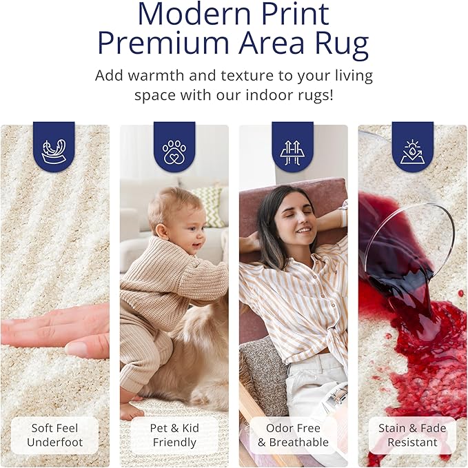 Abani Nuevo Collection Area Rug - Transitional Beige/Cream Design -7'9" x 10'2" - Easy to Clean - Durable for Kids & Pets - Non-Shedding - Medium Pile - Soft Feel - for Living Room, Bedroom & Office