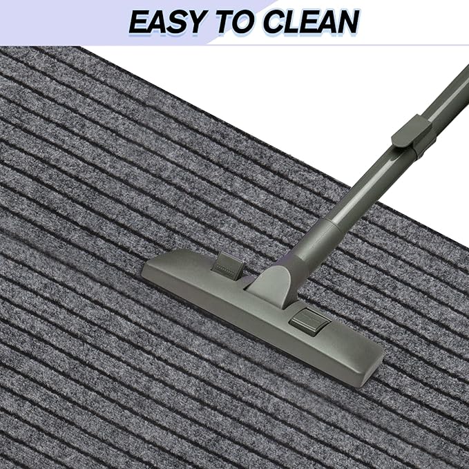 Custom Size Backed Non-Slip Area Rugs Runner, Easy Clean, Waterproof Runner Rugs for Hallway Entryway, Kitchen, Laundry, 2FT x 18FT, Gray Stripe