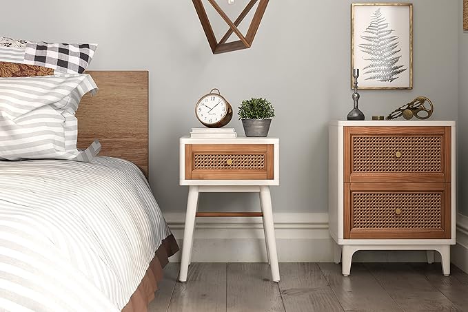 COZAYH Fully-Assembled Modern Farmhouse Clean-Lined Nightstand, End Table with 1 Drawer,Distressed White